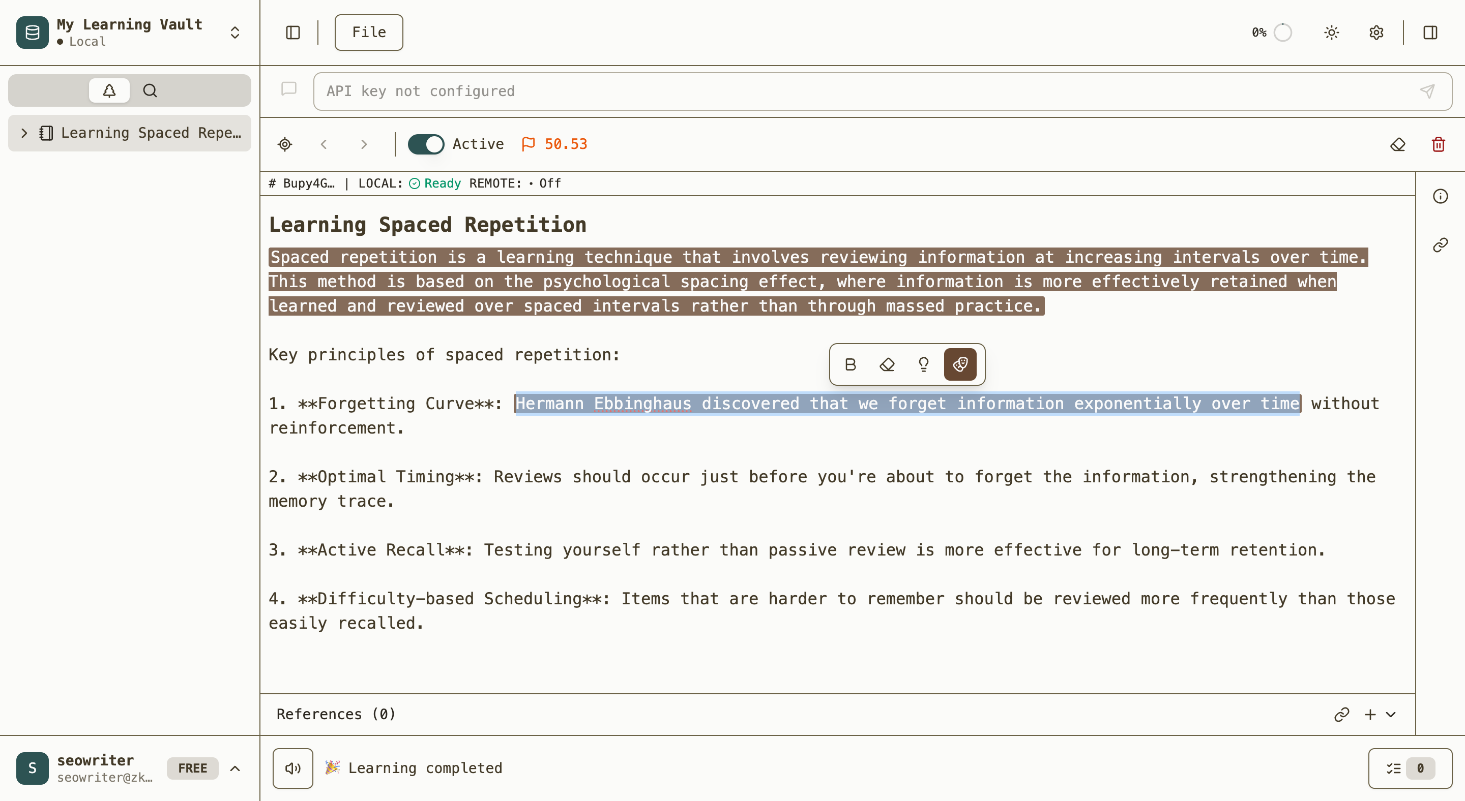 Cloze text highlighted