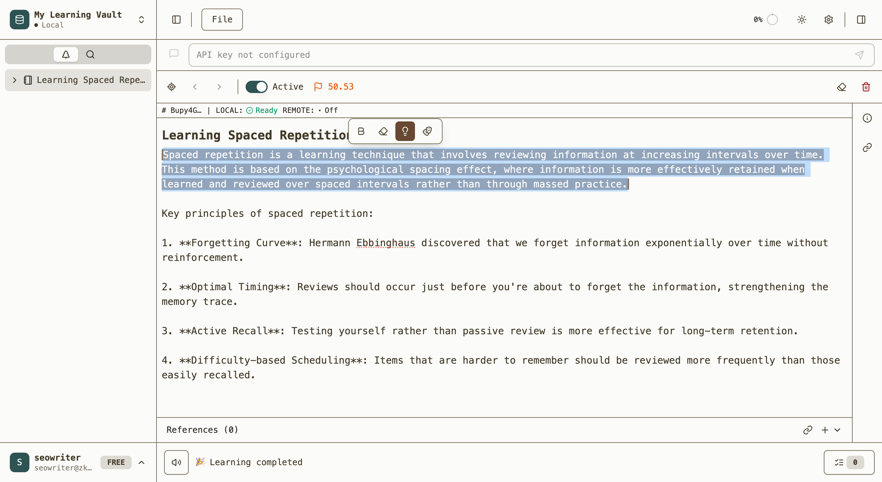 Text highlighted after extraction
