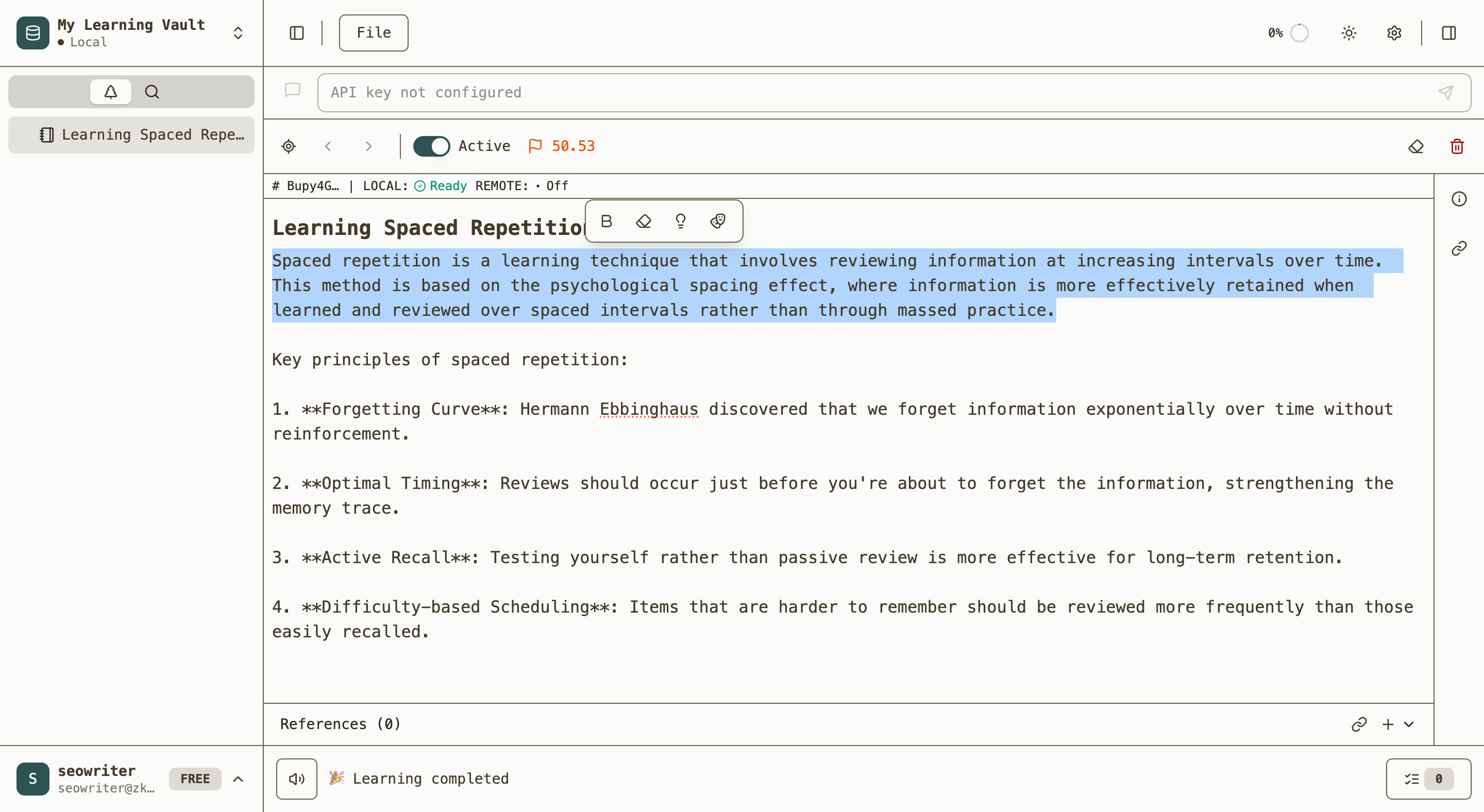 Text selected with bubble menu